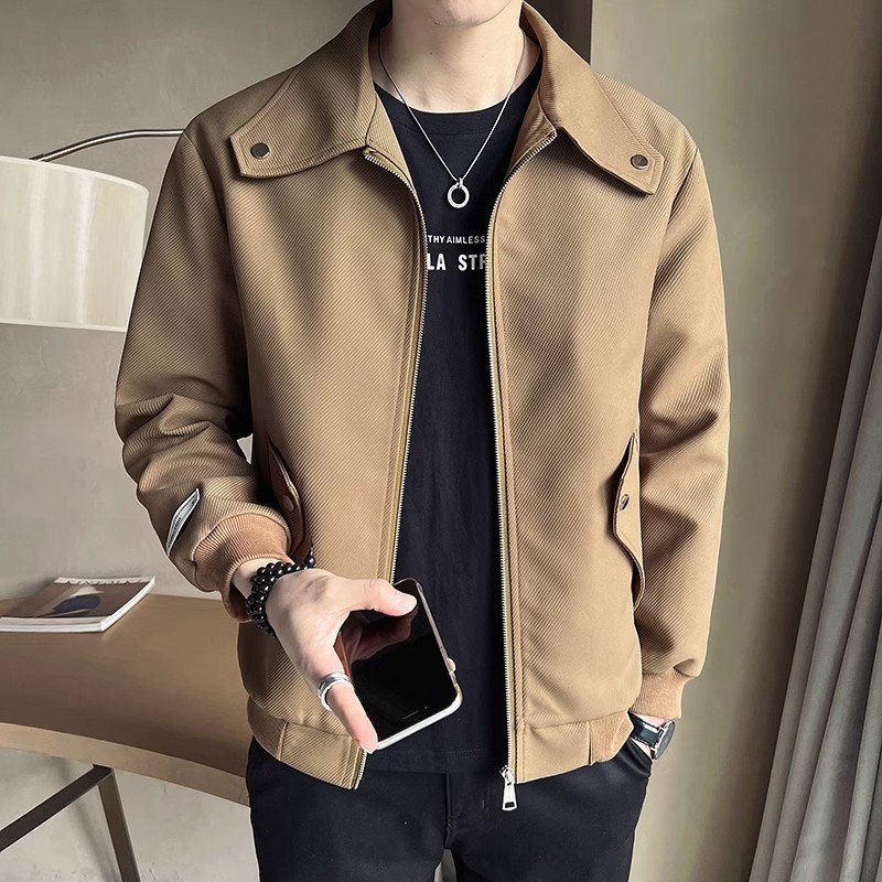 Sensación de alto nivel solapa 2025 primavera nueva chaqueta casual tendencia masculina versión coreana de la chaqueta de los hombres de estilo cocido ligero