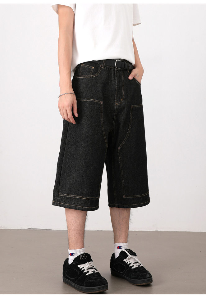 Quần jean nam ống suông rộng lửng giặt mài phong cách retro — Denim đen, Xanh nhạt, Xanh đậm chi tiết 20