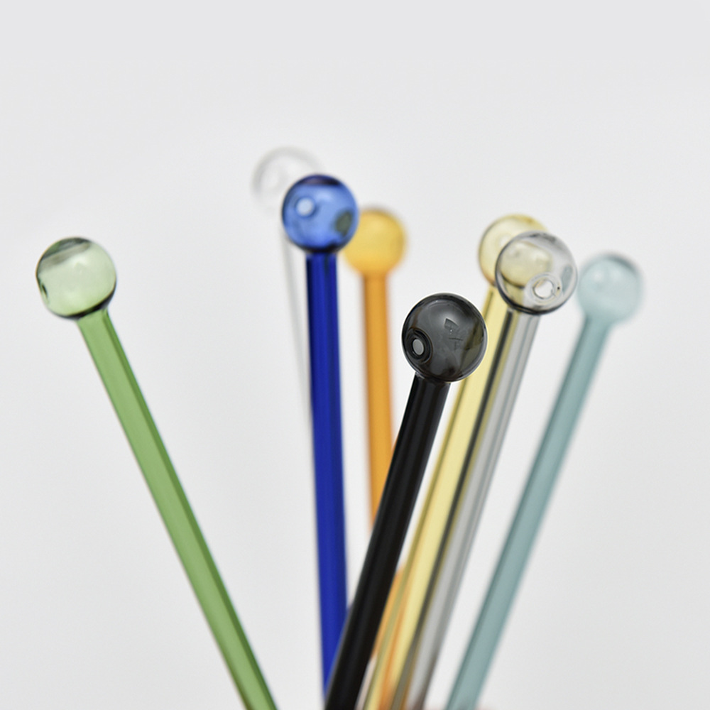 Paja de vidrio resistente al calor de vidrio de borosilicato de color de jugo de paja leche cabeza redonda fábrica de paja recta