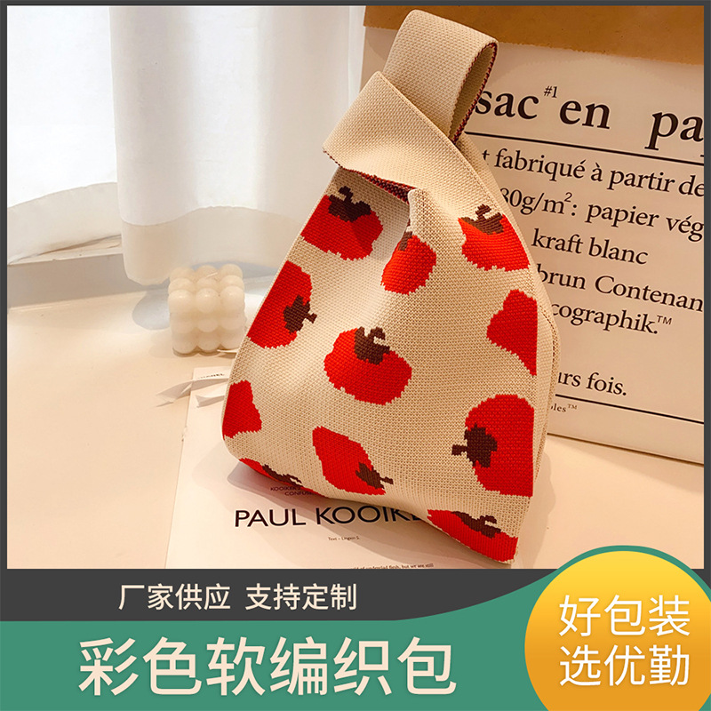 Nuevo bolso de punto para teléfono para mujer, bolso tejido suave en colores dopamina, bolso de mano con forma de corazón en estilo coreano con bloques de color.