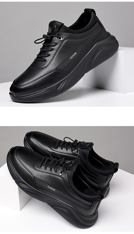 Giày nam sneaker da thật cổ thấp đế bệt thoáng khí chống trượt dễ phối đồ — Màu đen 19682, Bông đen 19682-2 chi tiết 16