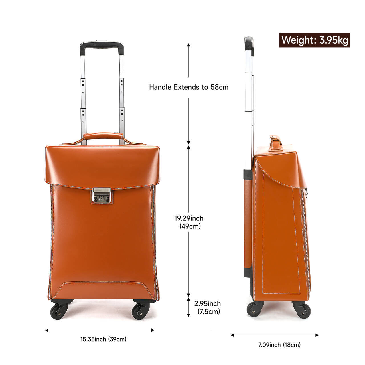 Vali xách tay 20 inch da khóa mật khẩu cao cấp cho doanh nhân — đen, màu cam