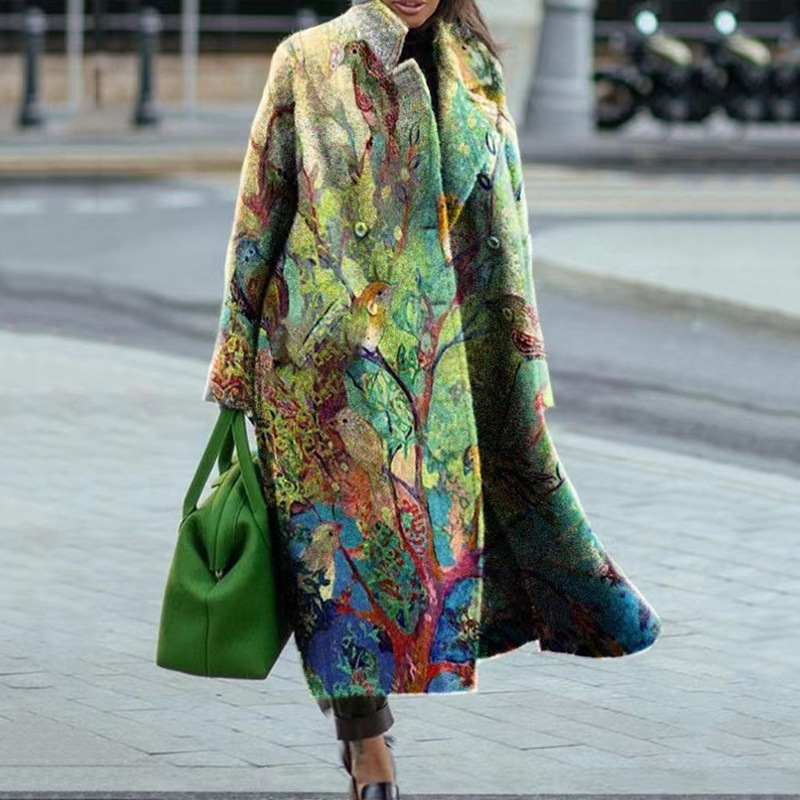 8753 nuevo estilo 2025 otoño europeo y americano comercio exterior transfronterizo ropa de mujer Amazon abrigo estampado de manga larga chaqueta de solapa image 10