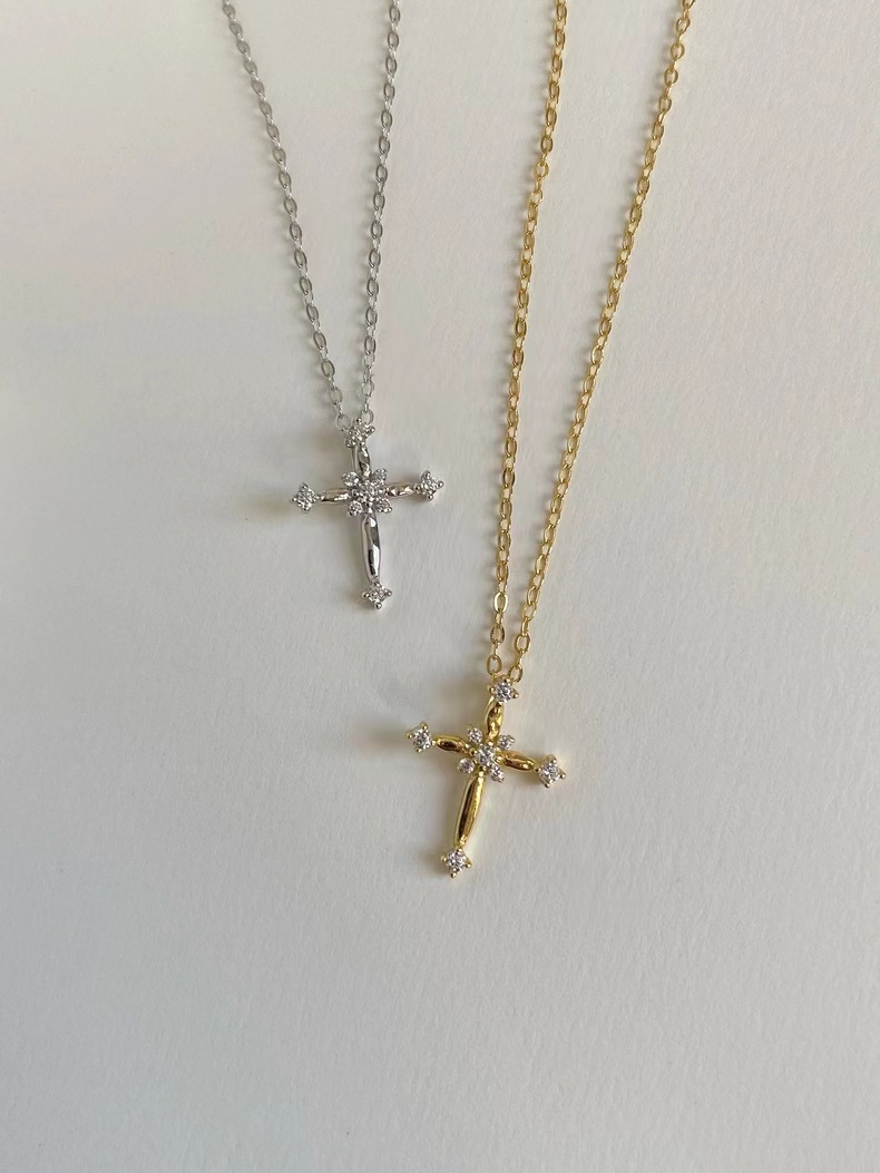 925 Sterling Silver Artificial Gemstones Cable Chain Plating Inlay Cross Pendant Necklace display picture 2