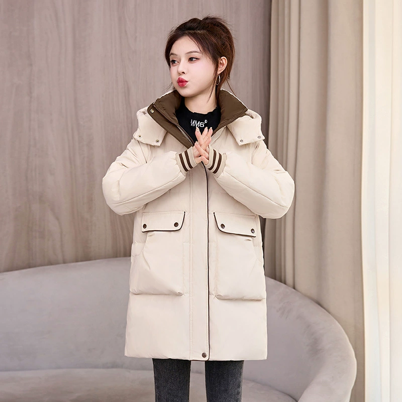 2024 зимний новый цвет пуховый хлопчатобумажный костюм женский средний и длинный хлопчатобумажный костюм