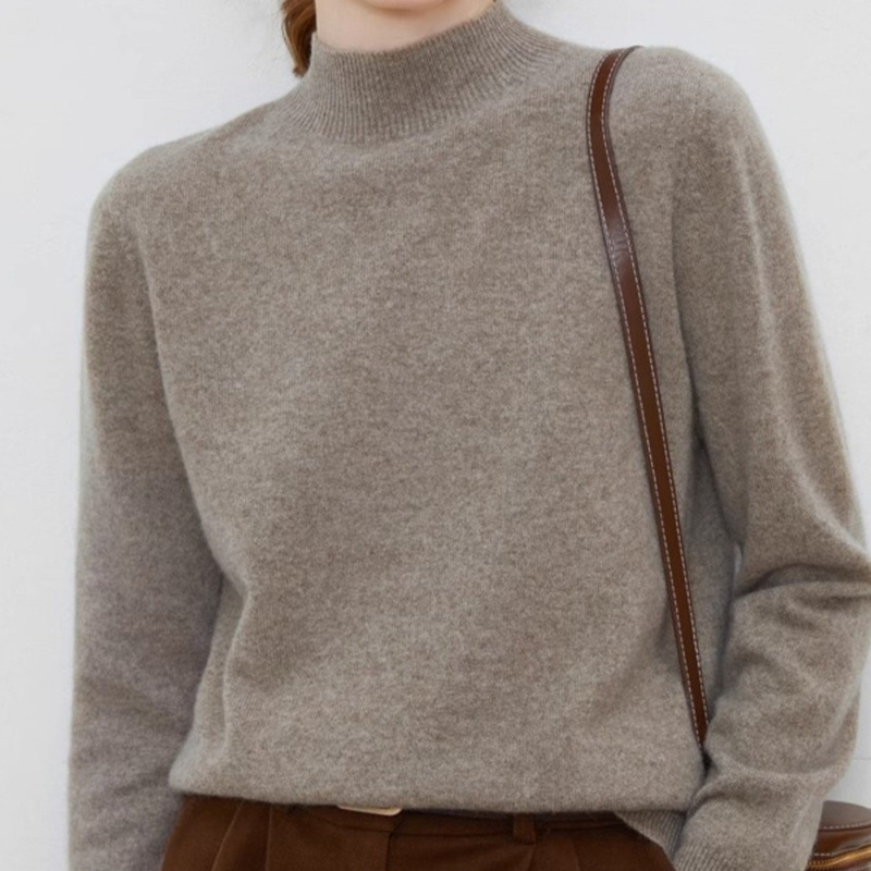 2025 Autumn New Half-Turtleneck Slimming Wool Sweater Women's Cashmere Knitted Base Shirt Loose and Stylish Sweater