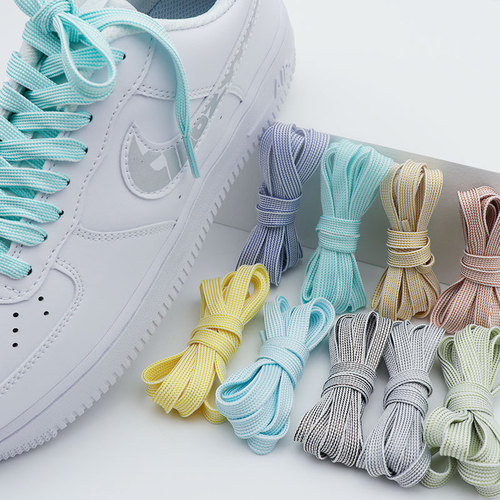 Kulogin 0.8cm Flat Polyester Laces with Glitter Threads, Dual Color Shoe Ties for Men and Women Canvas Sneakers Board Shoes White Shoes