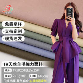 现货TR天丝羊毛弹力面料斜纹布中薄款西装外套百褶裙服装布料批发