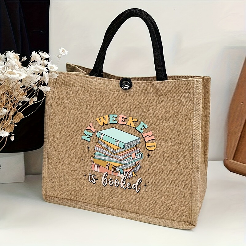 Popular Foreign Trade Item: Linen Bag for Reading Enthusiasts, Printed Large-Capacity Tote Bag, Jute Shopping Bag, Cross-Border Supply