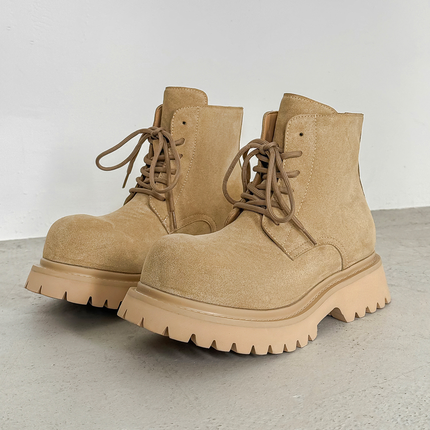 7cm Men's Retro Lace-Up Derby Boots with Suede Fashion Versatile Trendy Autumn and Winter Ankle Boots