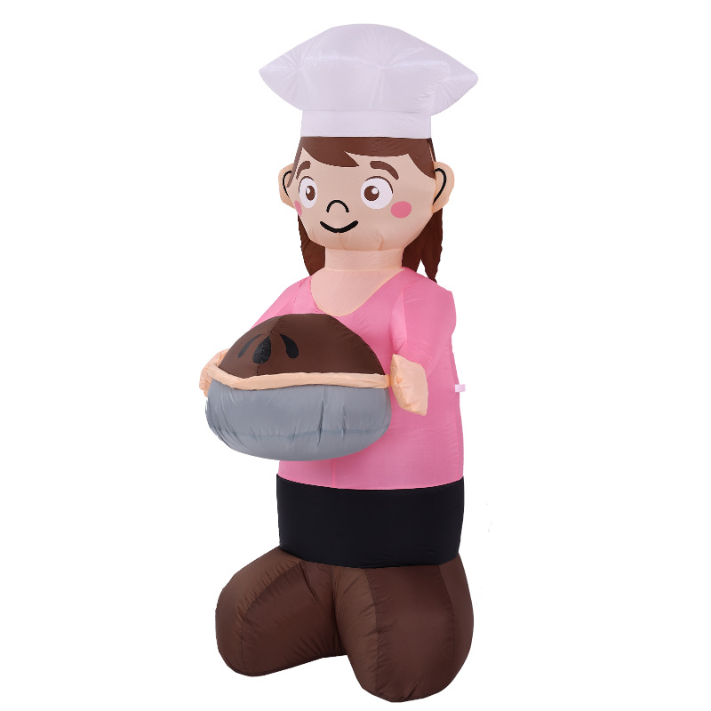 Festival de la cosecha de Acción de Gracias transfronterizo nuevo inflable 1.8 m niña sosteniendo pastel decoración al aire libre