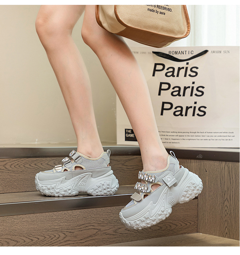 Giày sneaker nữ đế dày lưới rỗng đính đá thoáng khí thời trang đa năng — M2598 màu trắng, M2598 màu xám chi tiết 12
