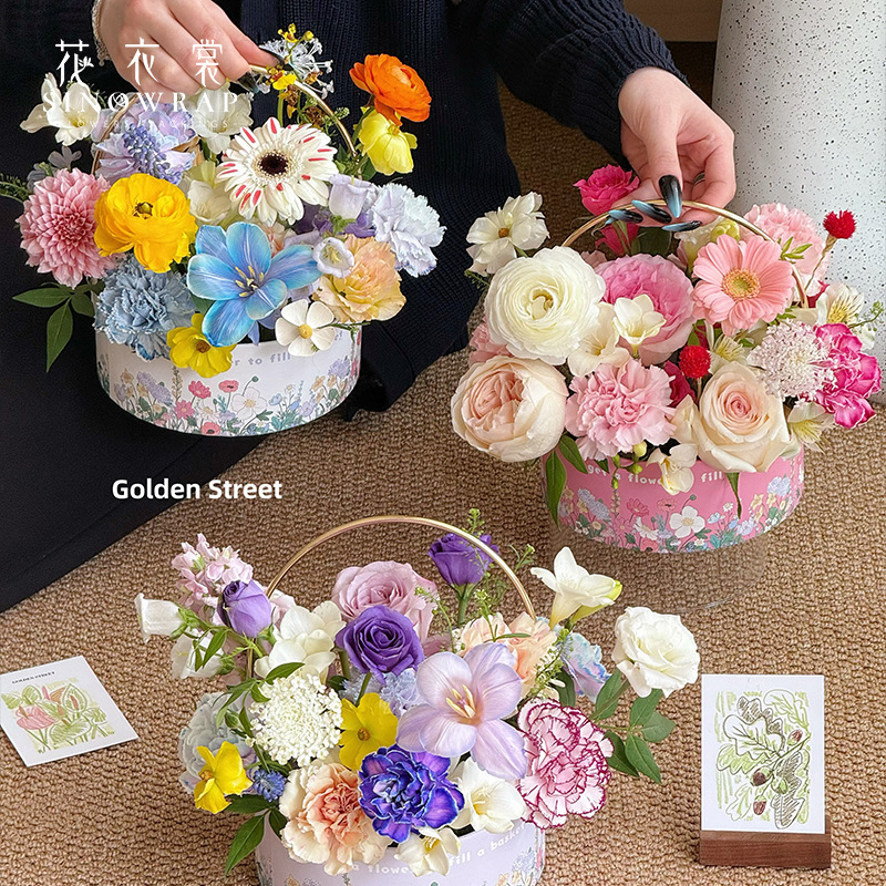 花衣裳母亲节手提花篮鲜花插花盒高级手提花篮花店资材现货批发