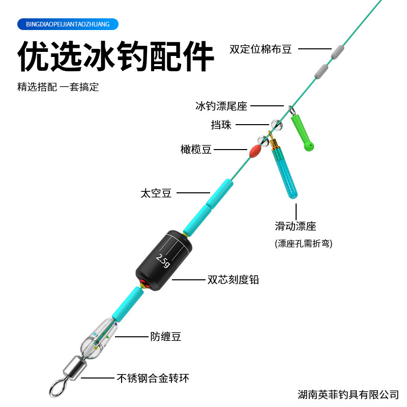 Ice Fishing Line Set Accessories Kit Complete Equipment Set with Floating Bobber Holder, Space Beans, Bobber Tail Seat, Stand-Up Float, and Specialized Positioning for Winter Fishing