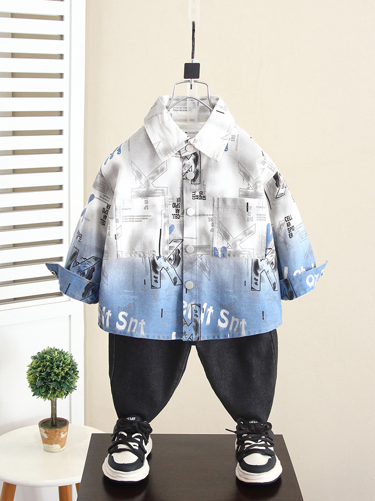 5896 Chaqueta de primavera y otoño para niños Camisa de manga larga de estilo occidental de otoño para niños 2024 nueva ropa de otoño para hombres guapos de moda