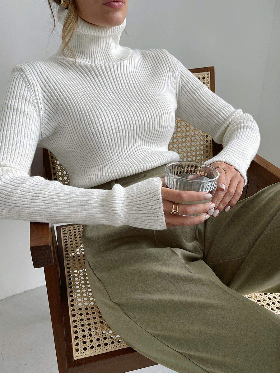 Suministro exclusivo transfronterizo de suéteres de cuello alto, camisetas de punto para otoño e invierno, jerseys ajustados de talla grande europeos y americanos con mangas largas.