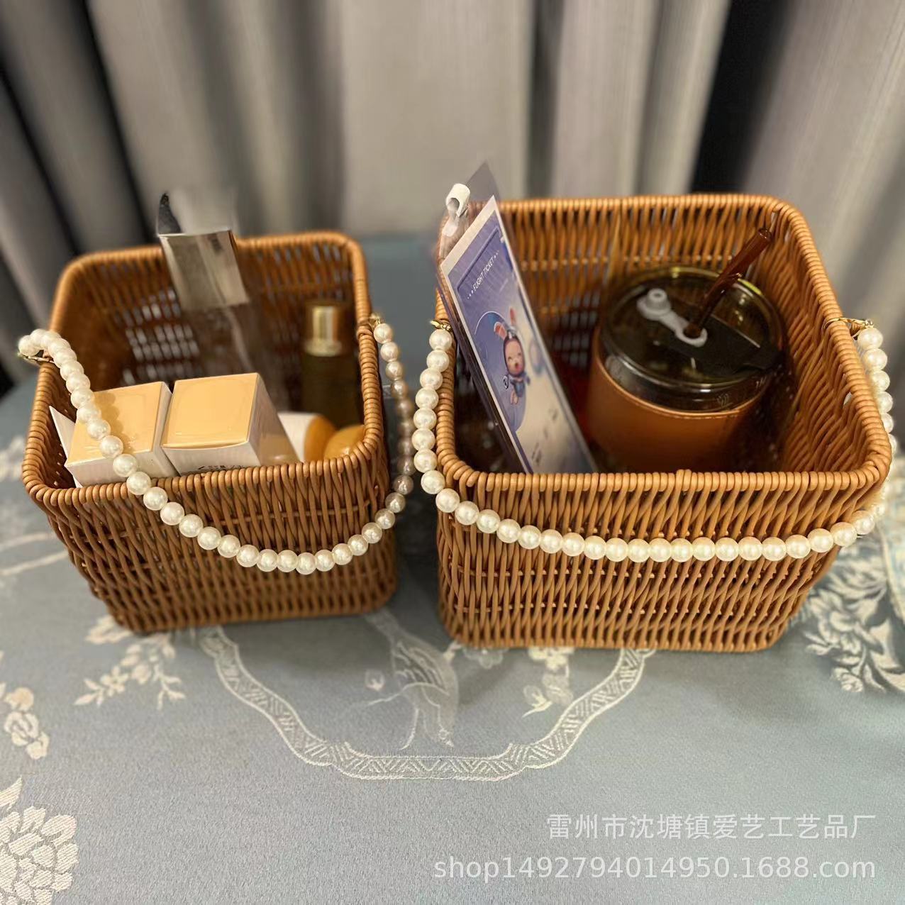 Caja de regalo de almacenamiento de ratán Estilo nórdico paja cesta de flores de mano Almacenamiento de escritorio creativo misceláneas cesta tejida cesta de flores image 4
