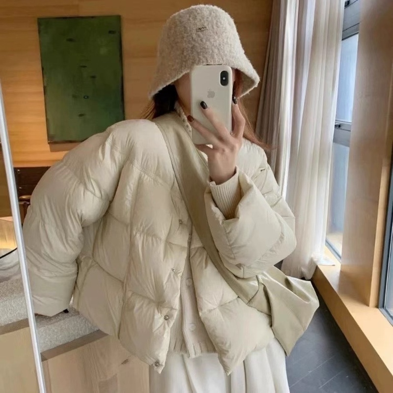 韩系针织拼接单排扣90白鸭绒羽绒服女冬季新品加厚保暖糯叽叽外套|undefined