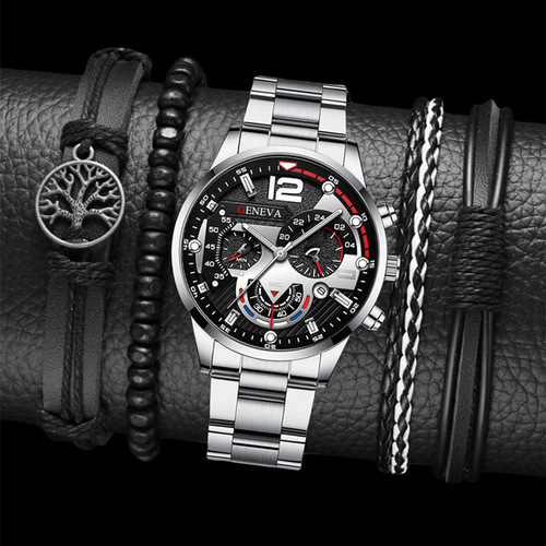 Fashion Business Day-Date Calendar Watch Wholesale Personalized Men's Steel Strap Business Cross-Border Set