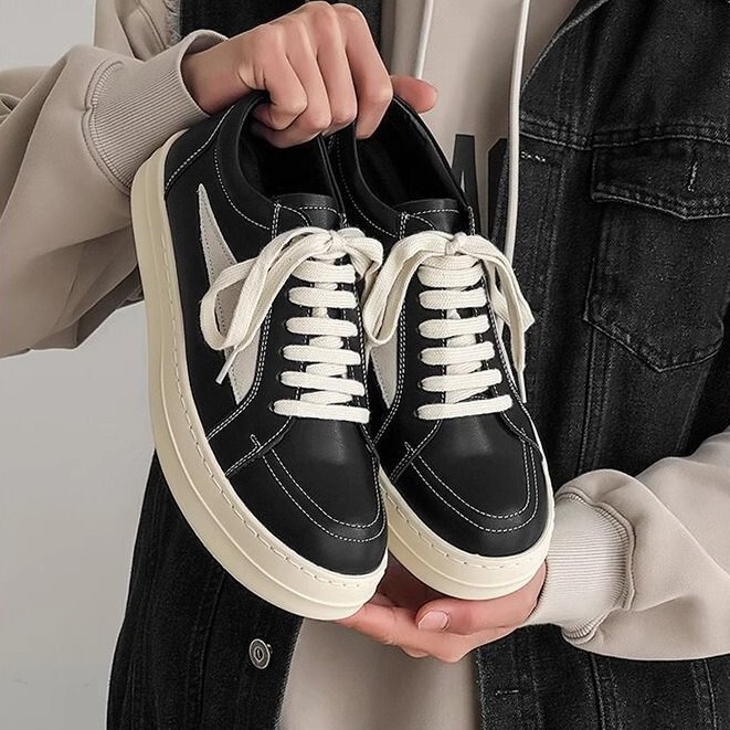 2026 Couple Style New Retro Sports Casual Leather Shoes Versatile Student Trendy Shoes Niche Height-Increasing Sneakers