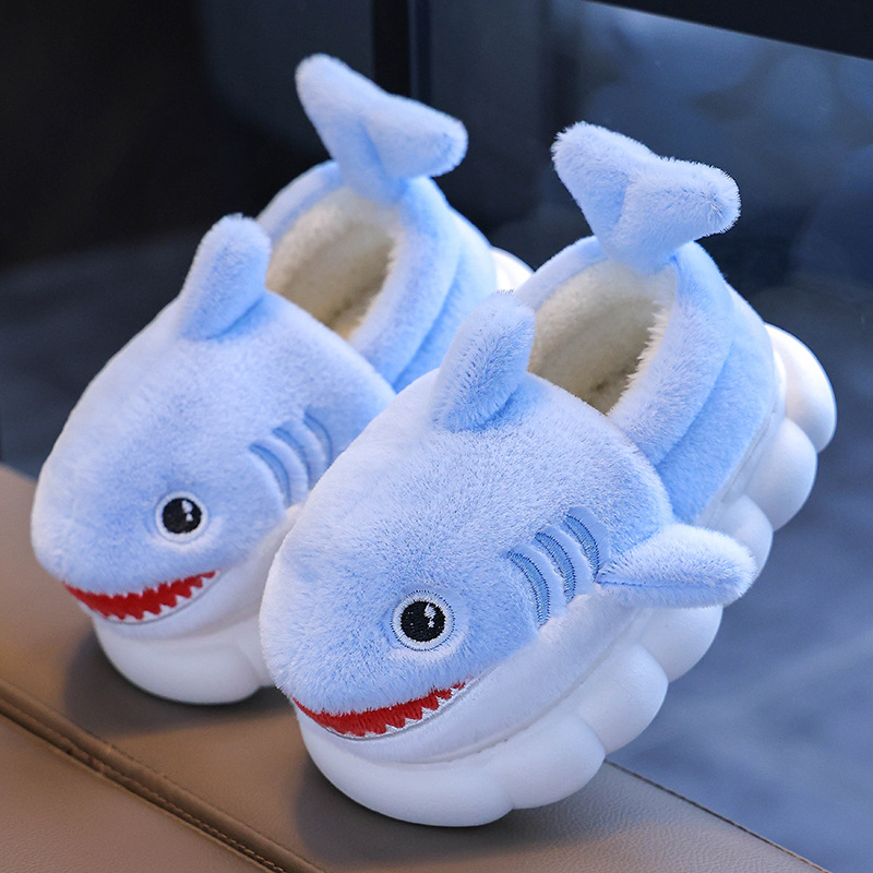 Zapatillas de algodón de invierno para niños, bolsas de tiburón para niños, zapatillas de algodón antideslizantes para niños, zapatillas de algodón cálidas para niños