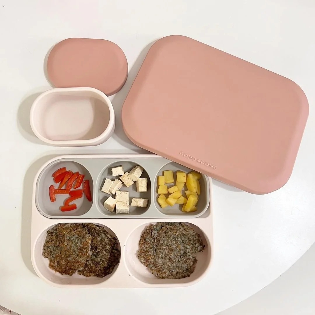 Baby Dinner Plate Baby Suction Type Children's Silicone Food Bowl Drop-resistant Split Dinner Plate with Lid Portable Lunch Box