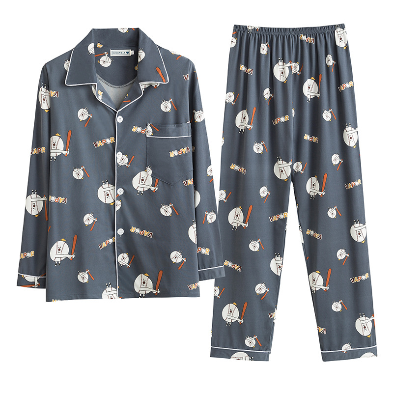 Pijamas de los hombres de manga larga de algodón de primavera y otoño delgada más el tamaño de prendas de vestir exteriores de los hombres pijamas de invierno homewear