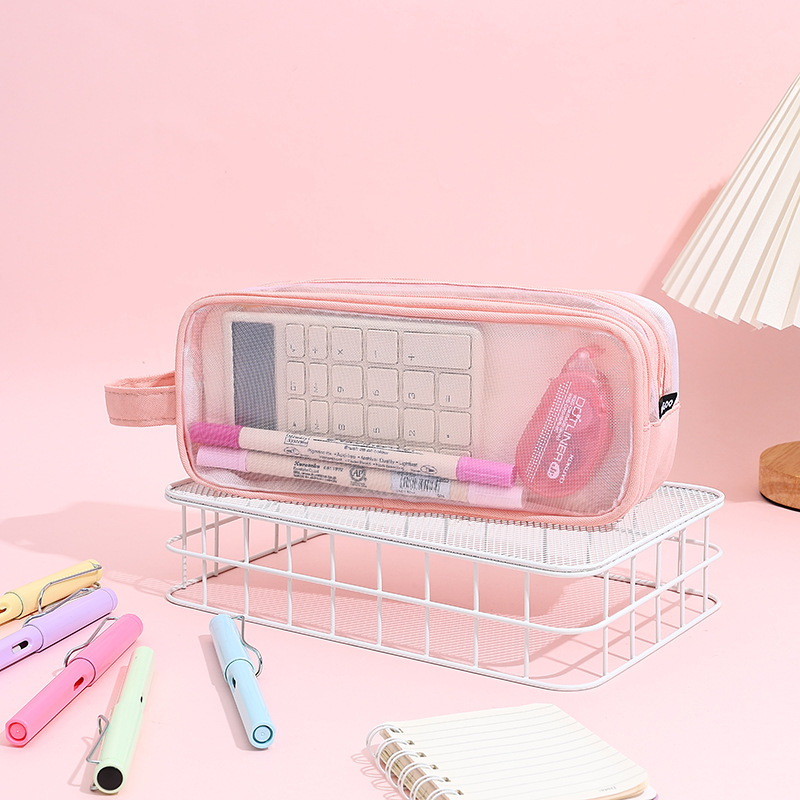Bolsa de lápices de malla, bolsa de papelería para estudiantes de gran capacidad, caja de lápices de estilo ins simple, caja de lápices transparente para exámenes de alto valor