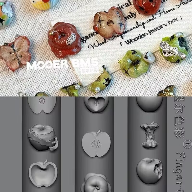 ネットセレブ人気高透明ネイルアートモールドアップルコンビネーションスタイルネイルアート3D立体ジュエリーモールドユニバーサル|undefined