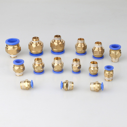 Quick-connect pneumatic coupling PC8-02, copper external threaded straight PC fast-acting air hose connector for connecting pneumatic components