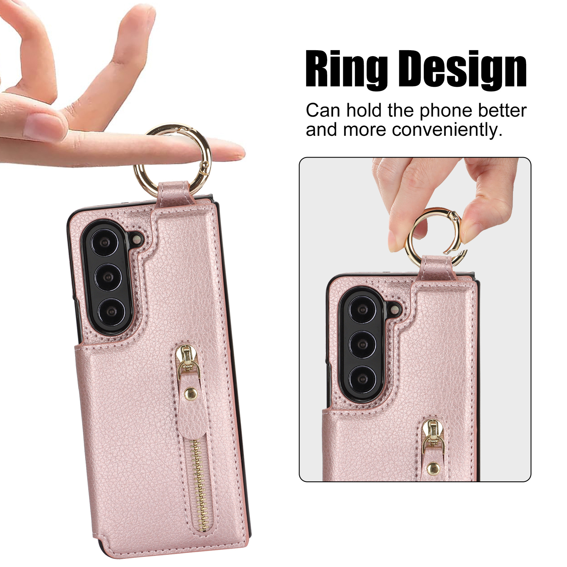 Funda para teléfono plegable Samsung Z Fold7, funda de cuero con cremallera para Fold6, funda protectora con anillo y tarjetero