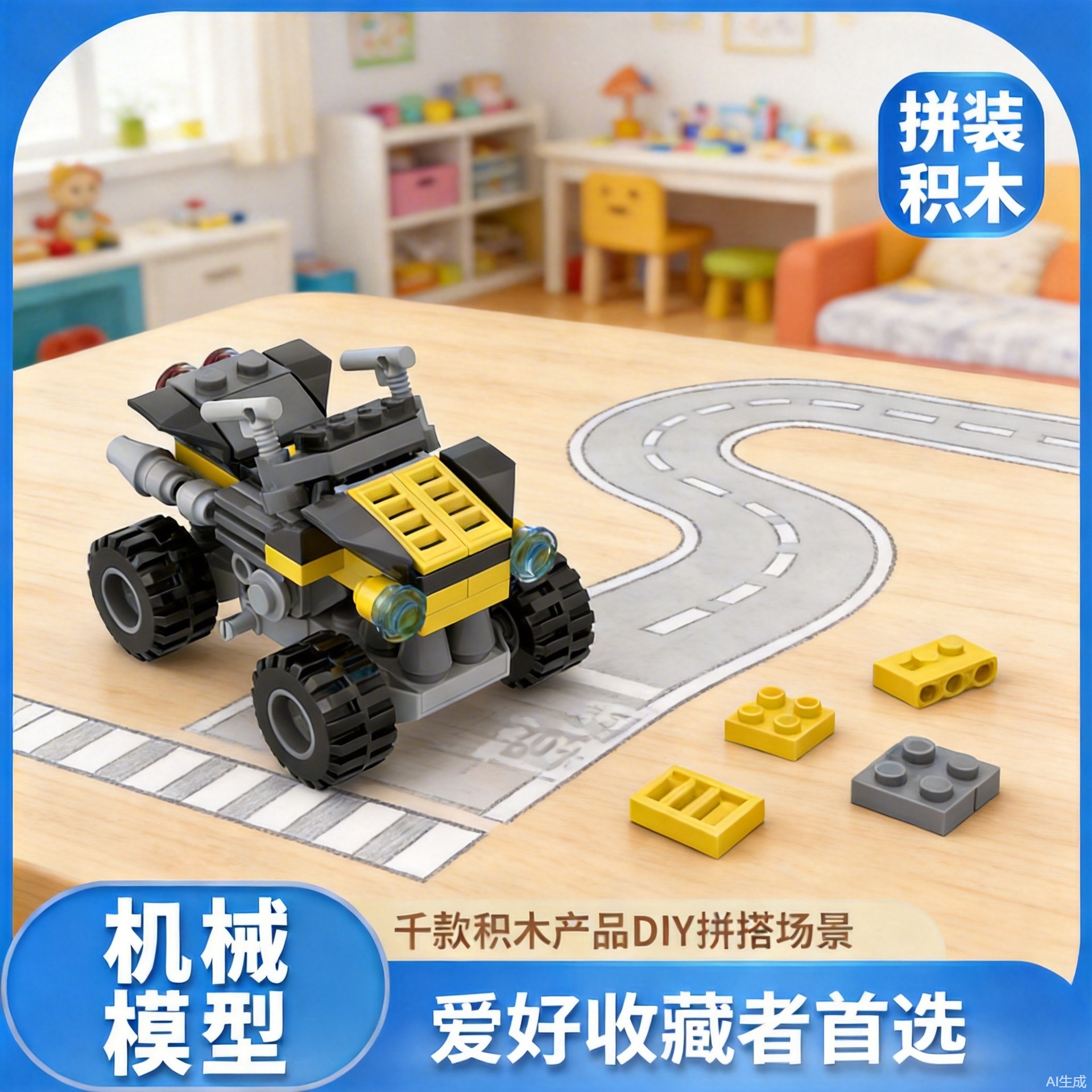 Toy Car Building Blocks Assembled Children's Street Stall Gifts Customized Assembling Ornaments Boy Birthday Gift Compatible with Lego Wholesale