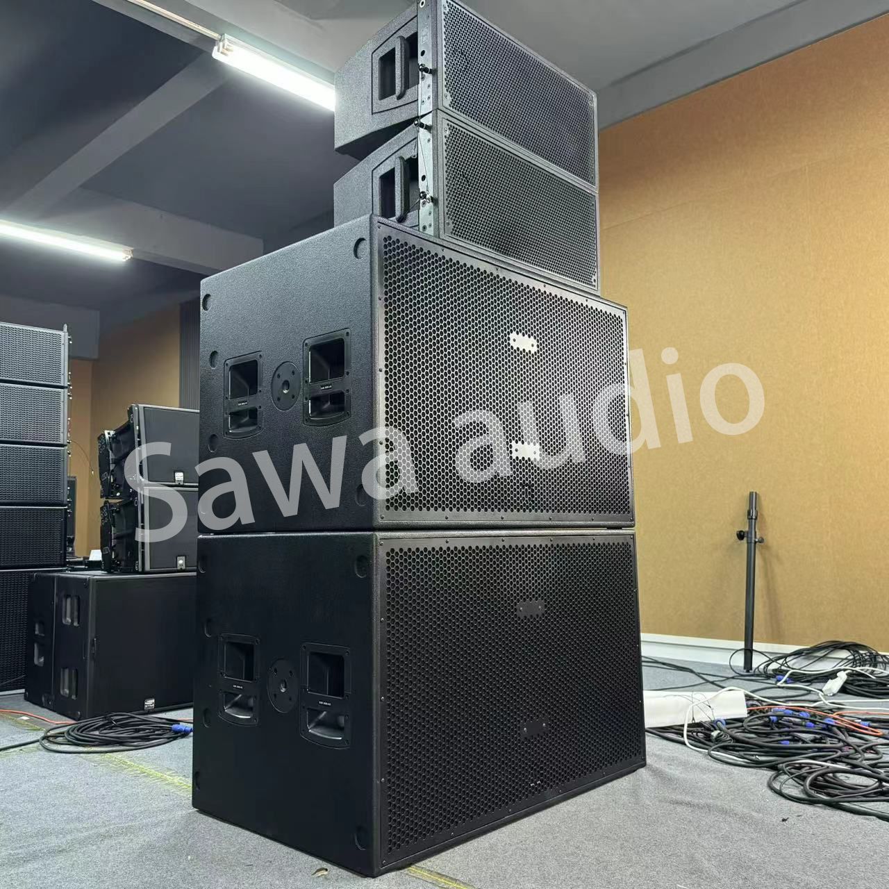 Dual 18 pulgadas linear matriz de sonido subwoofer profesional al aire libre subwoofer de alta potencia rendimiento de escenario