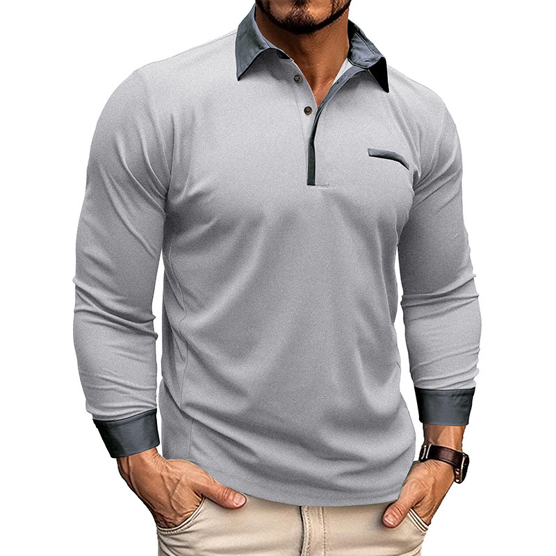 Camisa de polo de manga larga con solapa para hombre transfronterizo de Amazon