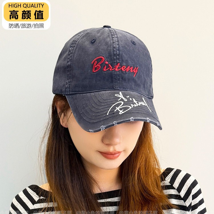 帽子男女款2025新款显脸小鸭舌帽遮阳透气休闲百搭破洞软顶棒球帽|undefined
