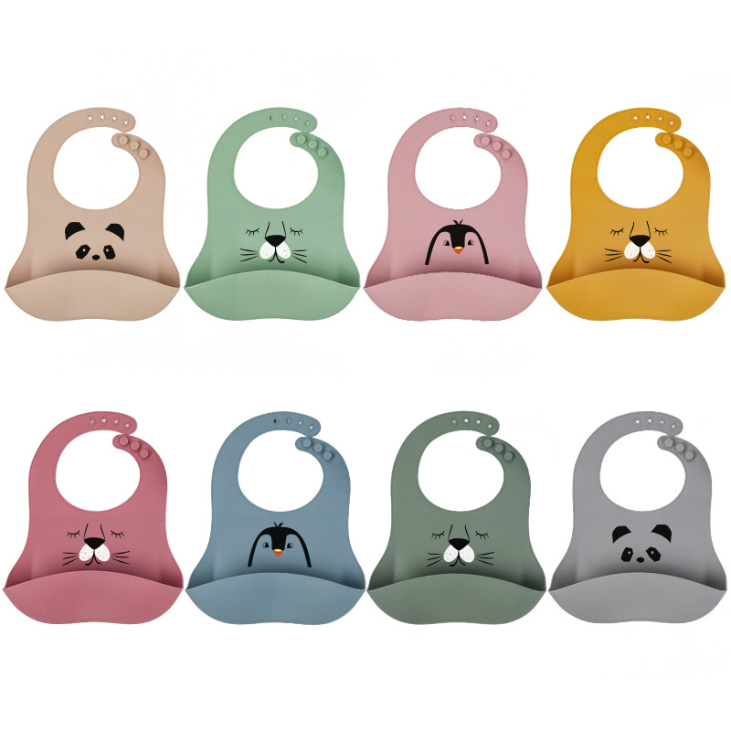 Handheld cartoon silicone waterproof children's eating bib for baby…