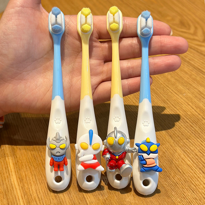 Children's Toothbrush with Soft Bristles for Ages 2-12, Suitable for Ages 6-12, 3-6 Years Old, and 0-3 Years Old, Ultraman Design for Boys and Girls