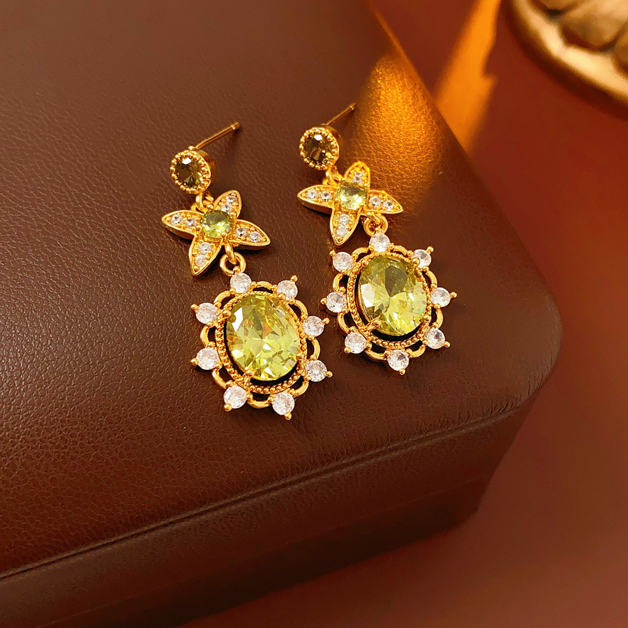 Medieval vintage zircon elíptico conjunto de moda exquisita retro estilo de corte joyas lujosas joyas de alta calidad