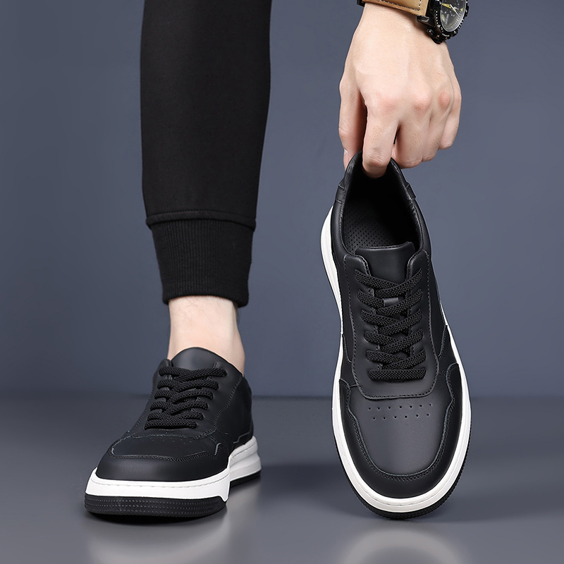 La primera capa de cuero de vaca nuevos zapatos casuales de hombre, cuero transpirable, zapatos blancos de hombre, zapatos de skate de moda, zapatos de hombre