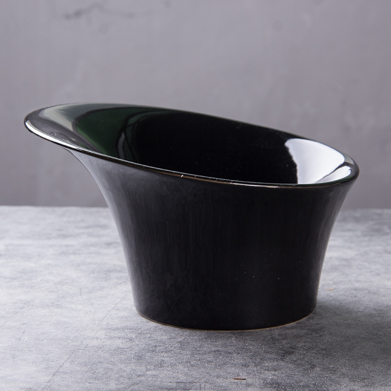 Negro esmerilado tazón de cerámica oblicua olla caliente plato de verduras plato de fruta plato de ensalada