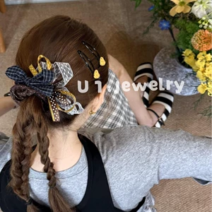 Youyijia stylish and unique double-layer bow hair tie, colorful polka dot plaid, girl's ponytail hair accessory
