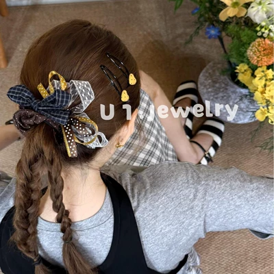 Youyijia stylish and unique double-layer bow hair tie, colorful polka dot plaid, girl's ponytail hair accessory