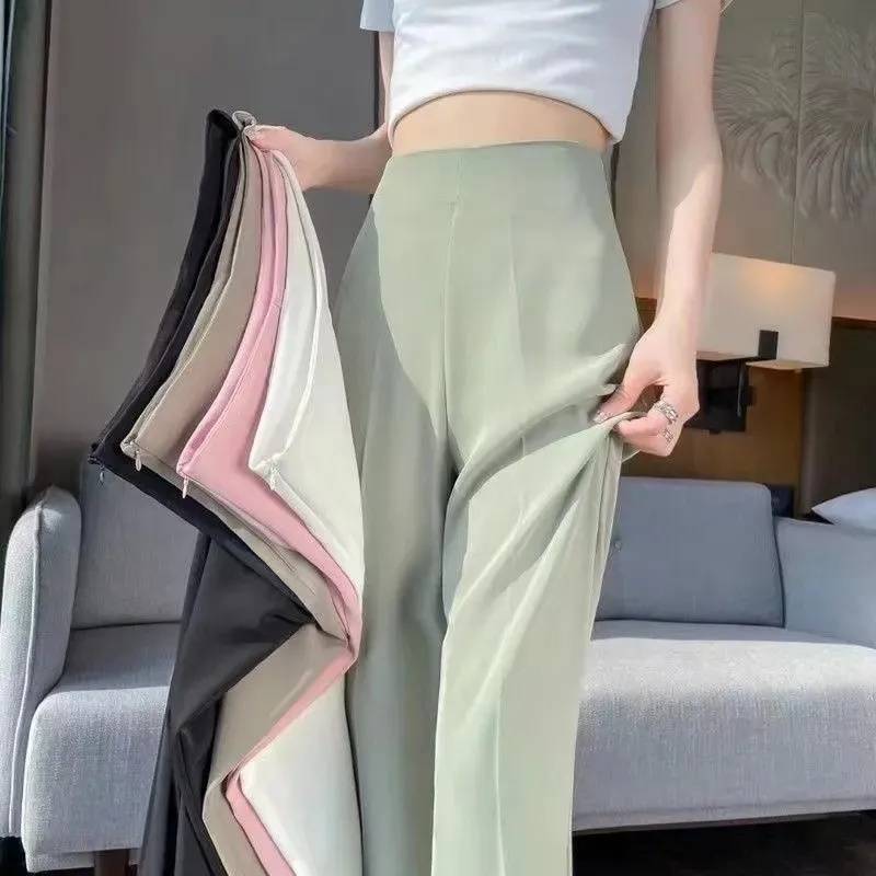 女性用サイドジッパースーツパンツ2025夏新作ハイウエストスリムお腹カバーお腹引き締めヒップアップカジュアルワイドレッグパンツ|undefined