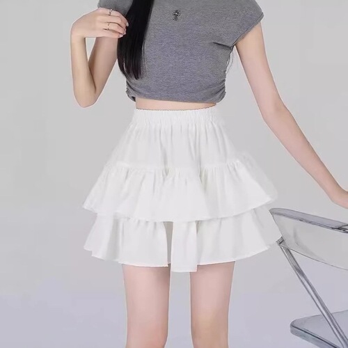 Black fluffy cake skirt for women's summer new elastic high waist slimming small anti-exposure a-line short skirt