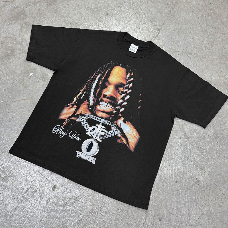 Cross-border American Hip-hop King Von Printed Washed Short-sleeved T-shirt Crewneck Long-sleeved Hooded Sweat Men