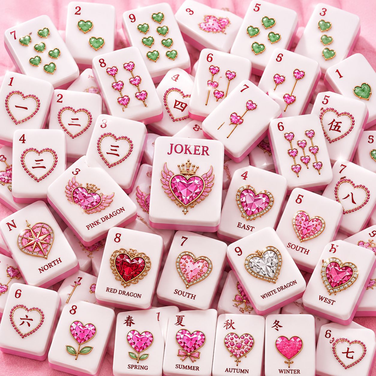 Original New Acrylic Diamond Jewelry for Girls, Two-Layer Pink and Purple Heart Design, American-Style Popular Mahjong Tile Style