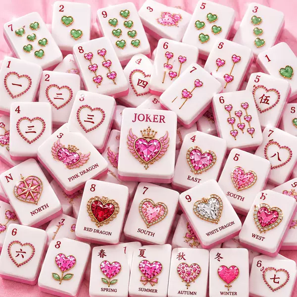 Original New Acrylic Diamond Jewelry for Girls, Two-Layer Pink and Purple Heart Design, American-Style Popular Mahjong Tile Style