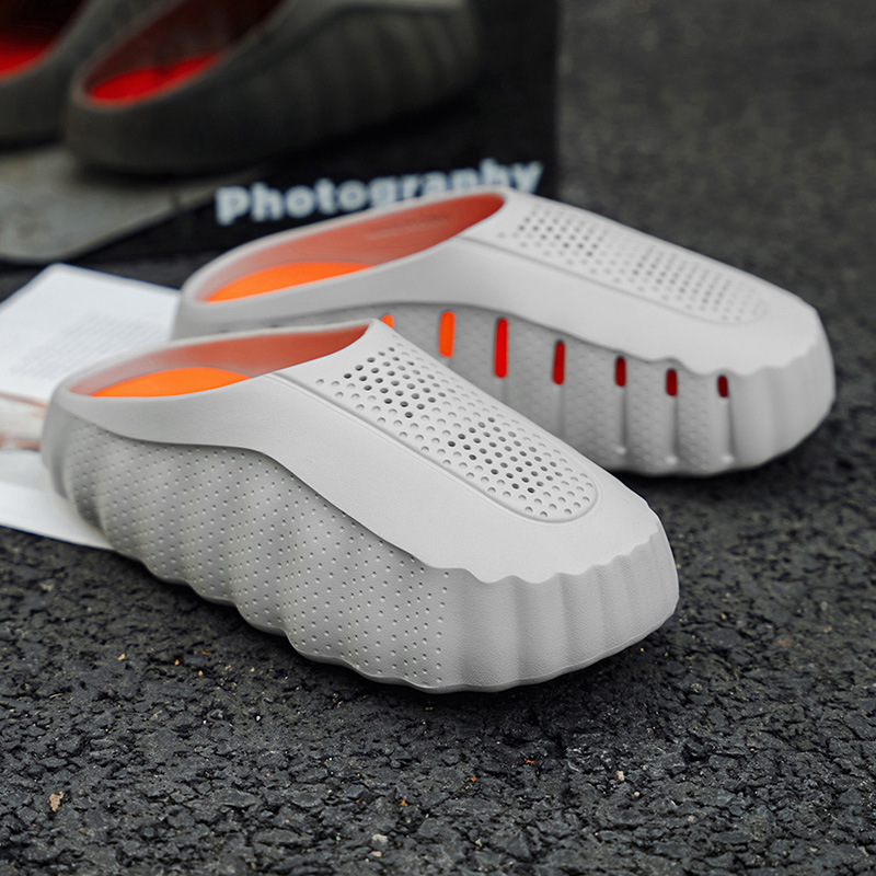 Generic Wavy Closed-toe Slide Foam Grey Orange