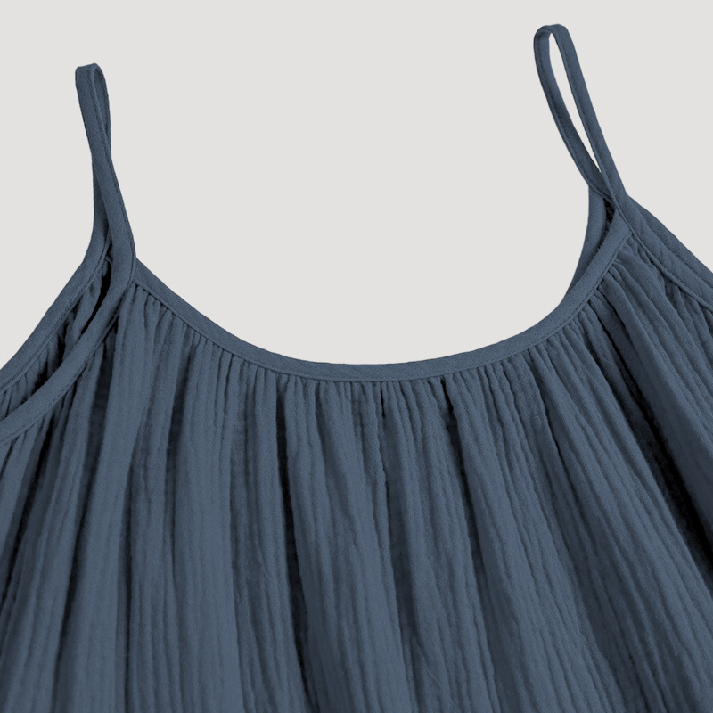 Cotton Casual Cami Dress Summer Vacation Women Maxi Dress Loose Solid Color Backless Double Layer Gauze Sleeveless Dress
