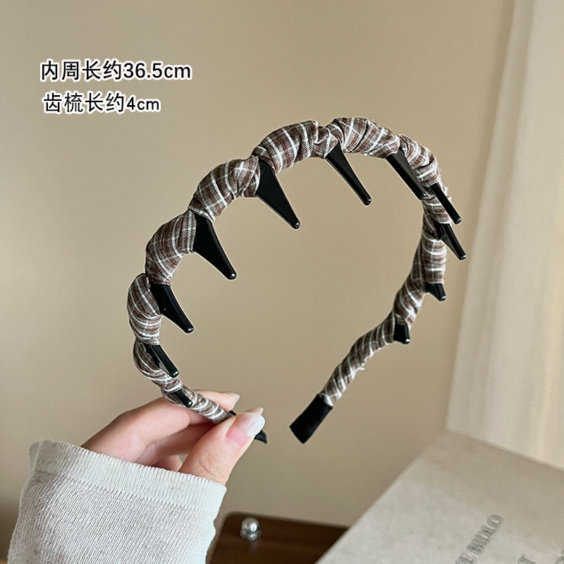 日韩布艺缠绕格纹带齿防滑发箍女高颅顶头箍时尚洋气发卡发饰批发|undefined